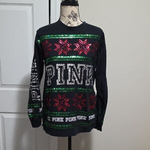 Victoria's Secret PINK Faire Isle Holiday Bling Sequin Campus Top XS S